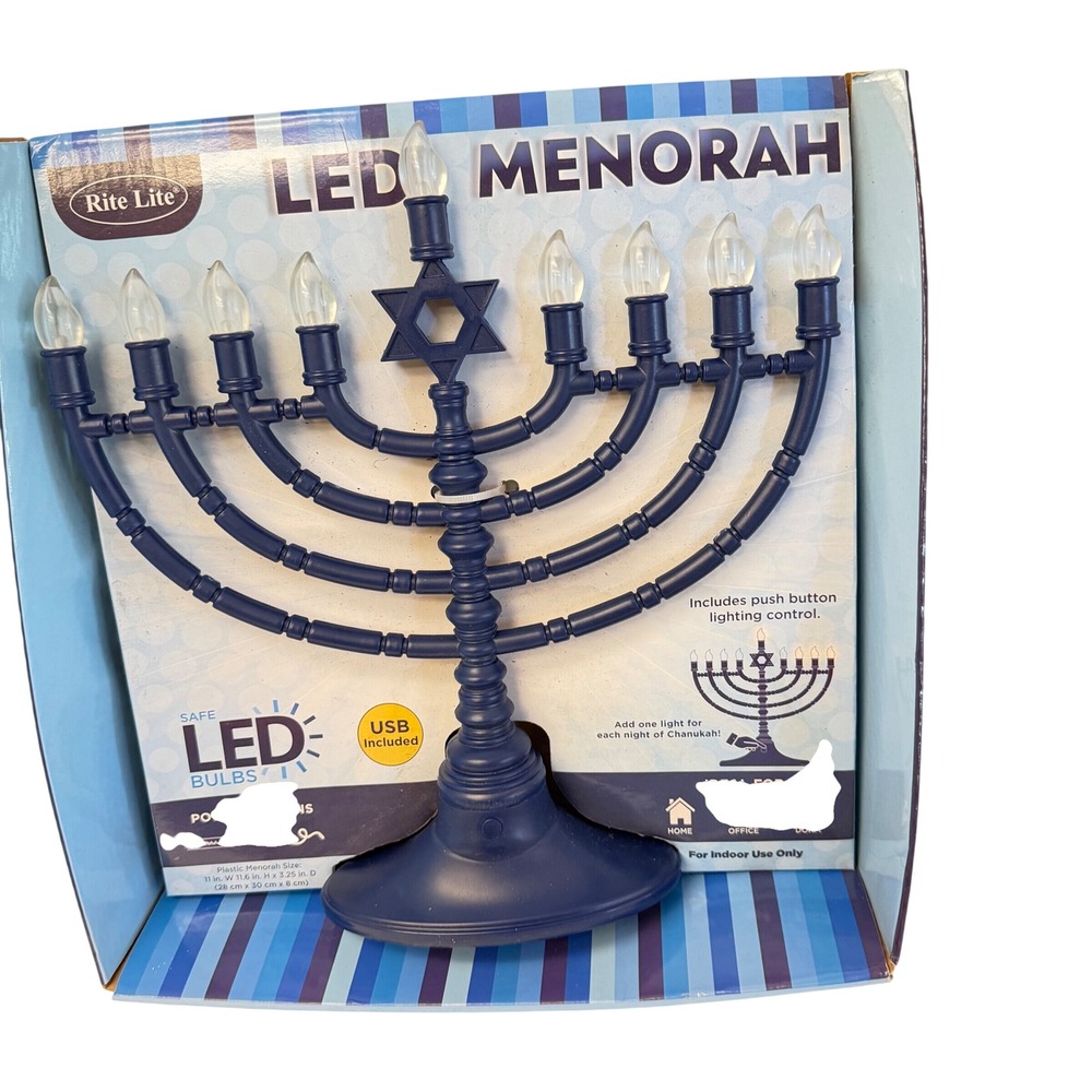 Rite Lite LED Menorah Unisex OS Blue Plastic USB Battery Chanukah Star of David